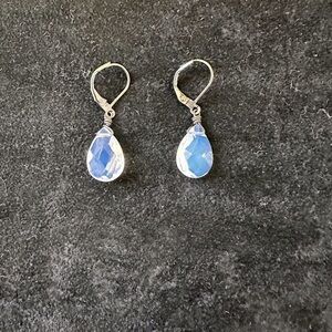 Vintage Dabby Reid pierced Earrings. Clear glass faceted stone  wire-drop 11/2”